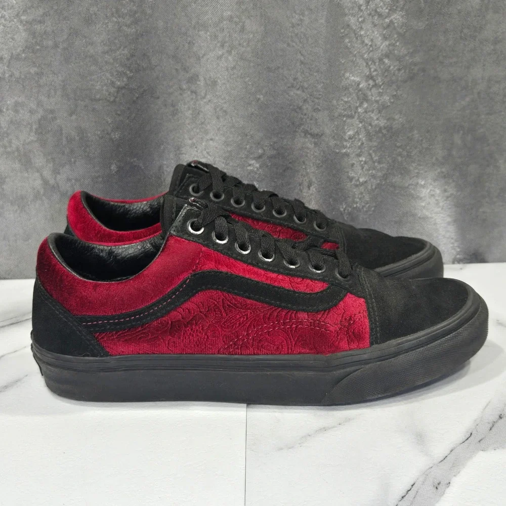 Vans Old Skool Sneakers Mens 6.5 Womens 8 Paisley Velvet Black Red Skate